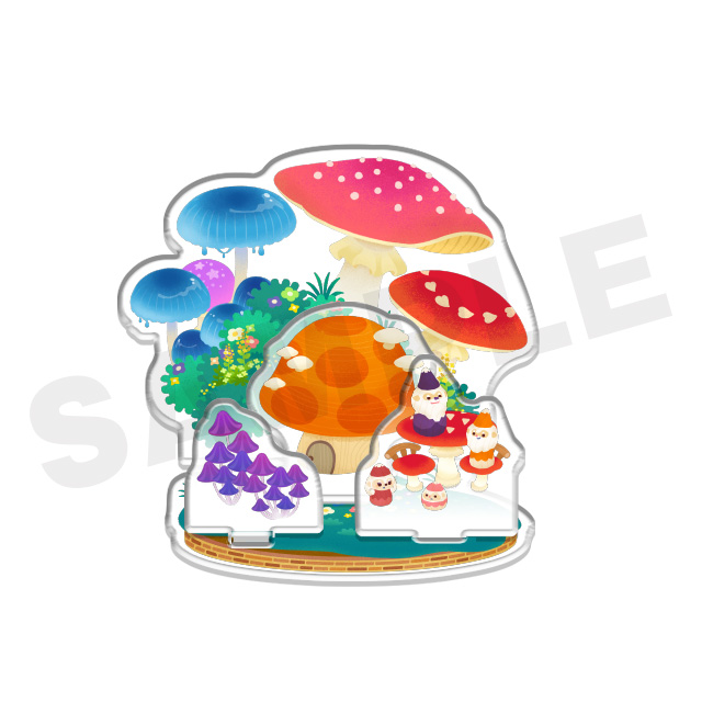 カラフルなキノコの森の画像