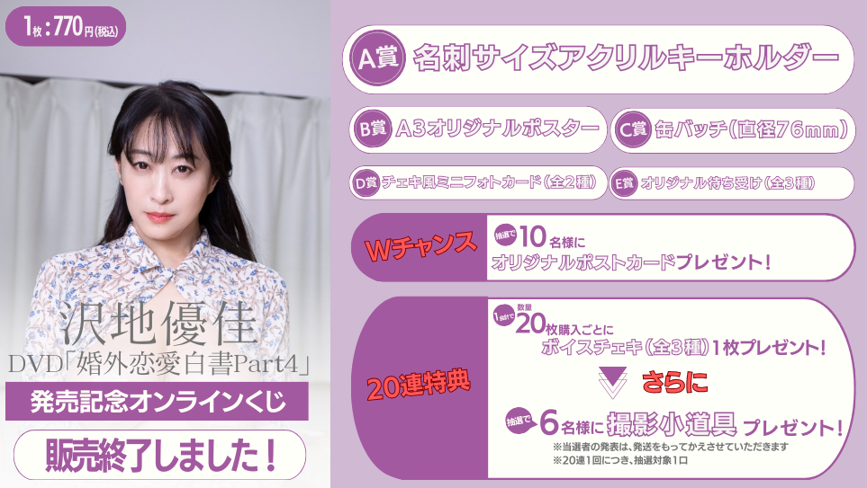 沢地優佳 DVD「婚外恋愛白書Part4」発売記念オンラインくじのメイン画像